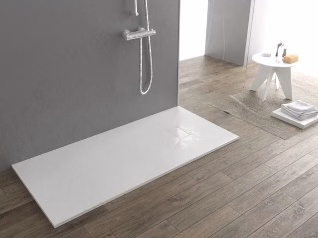 Piatto doccia rettangolare Sicena Plaget in SMC effetto pietra bianco, L: 140 cm, P: 70 cm, H: 2,6 cm