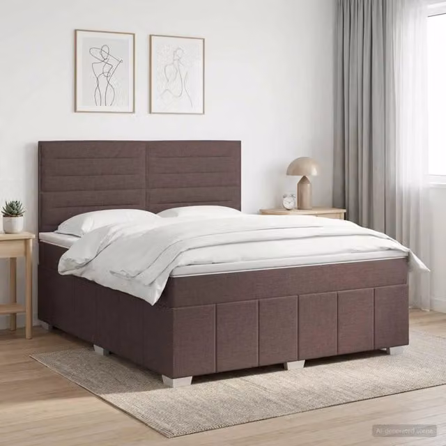 Letto box spring con materasso vidaXL in tessuto marrone e bianco con base a sollevamento L/P: 140 x 200 cm