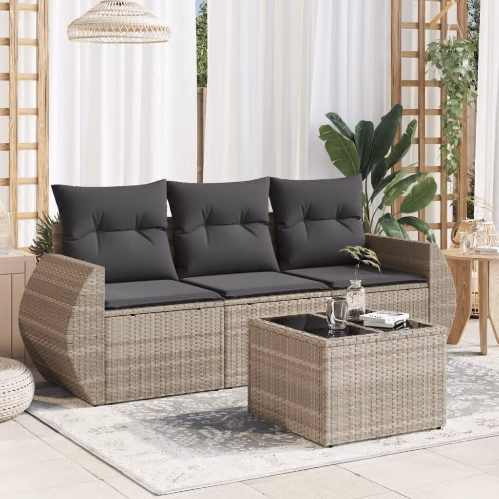 Set Divano da Giardino vidaXL 4 Pezzi con Cuscini Grigio Moderno in Polyrattan e Acciaio – 1