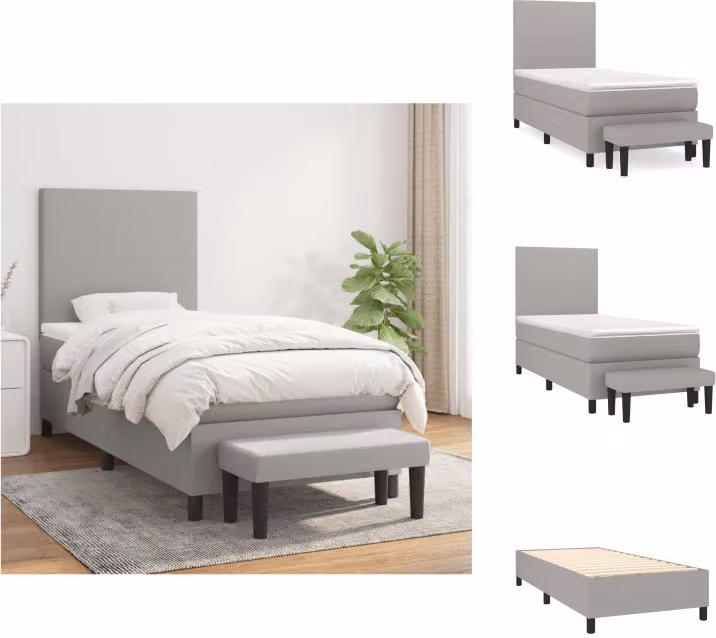 vidaXL Letto a molle con materasso grigio chiaro 90x190 cm in tessuto - Letti & strutture letto