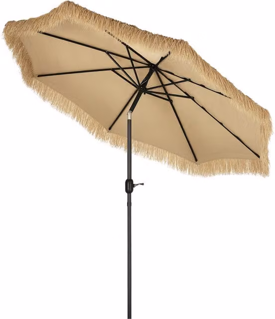 Ombrellone da Giardino Rotondo Outsunny con Copertura in Paglia e Manovella, Colore Beige o Verde, Ø 265 x H 250 cm