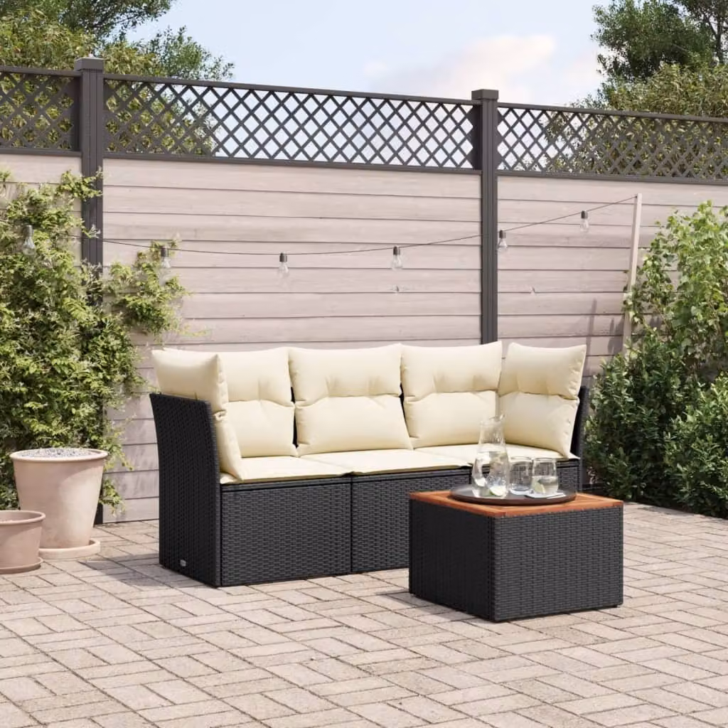 Maison Exclusive - Set Divani da Giardino 4 pz con Cuscini Nero in Polyrattan
