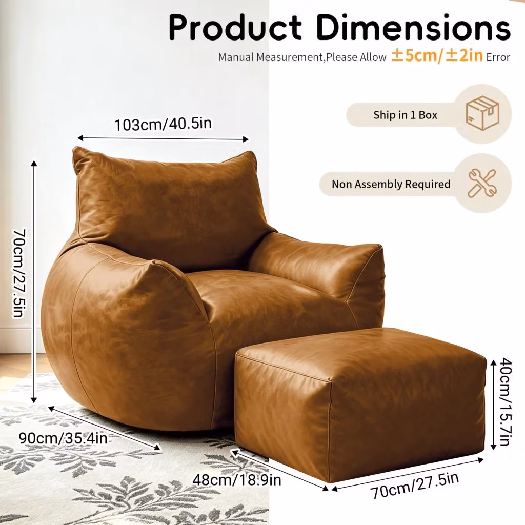 Pouf a sacco Mivray Soft Body in ecopelle marrone con finitura opaca per adulti – 2