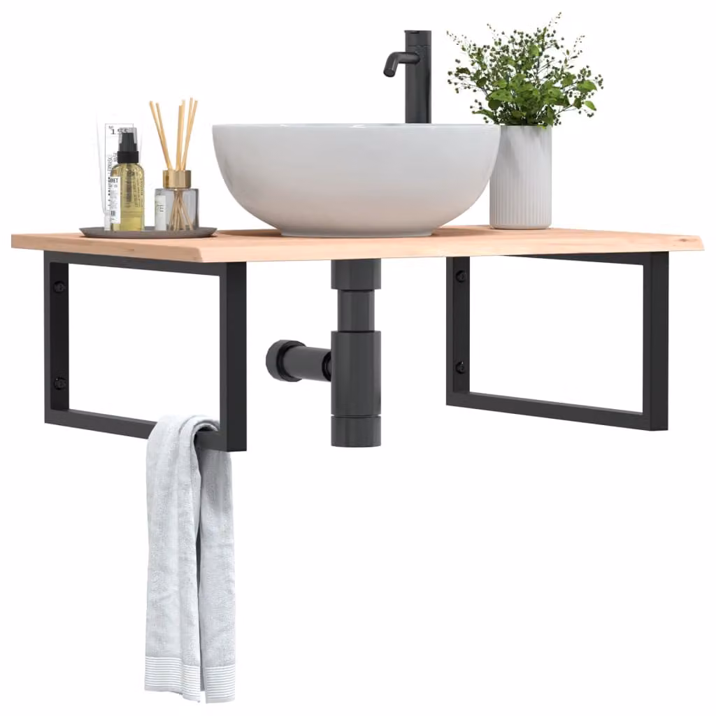 vidaXL Ripiano a Parete per Lavabo in Rovere e Acciaio, Moderno, Marrone e Nero, L: 60 cm