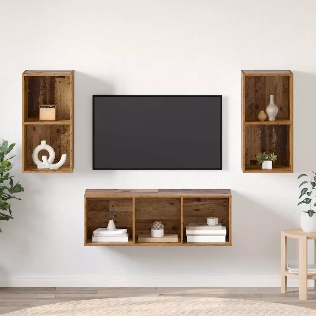 Set di 3 mobili porta TV Design In in legno multistrato color marrone effetto legno vecchio per soggiorno, sospesi a parete – 2