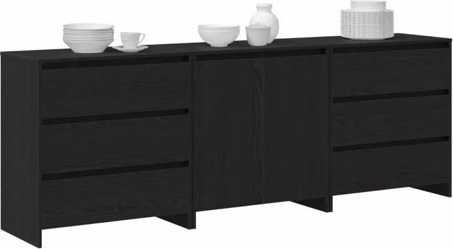 Credenza 3 pz | Madia | Buffet da pranzo | Armadio da pranzo Nero 70 x 41 x 75 cm Legno multistrato