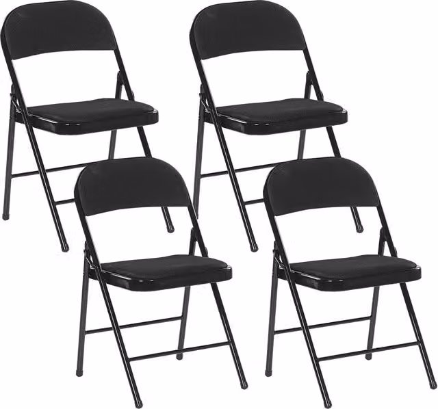 Set di 4 sedie pieghevoli BELIANI con struttura in metallo e seduta imbottita in tessuto nero – 1
