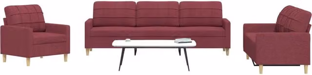 Set di divani 3 pezzi vidaXL in tessuto rosso con struttura in metallo per soggiorno – 2