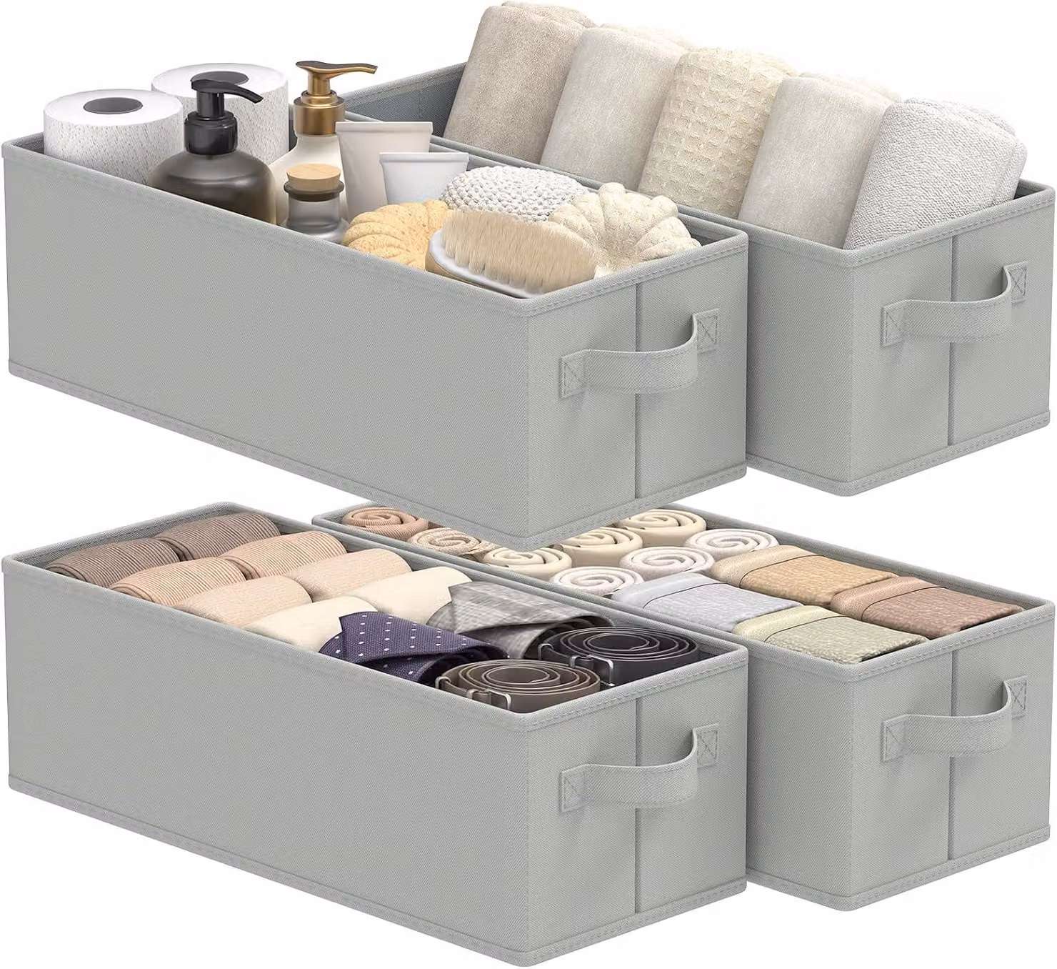 Contenitori portaoggetti, set da 4, dimensioni 38 x 15,5 x 13 cm, colore grigio, ideali per piccoli spazi