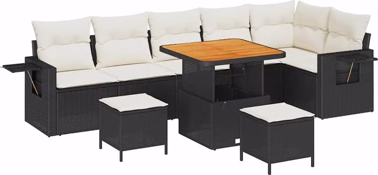 Set Divano da Giardino 9 pcs Nero polyrattan