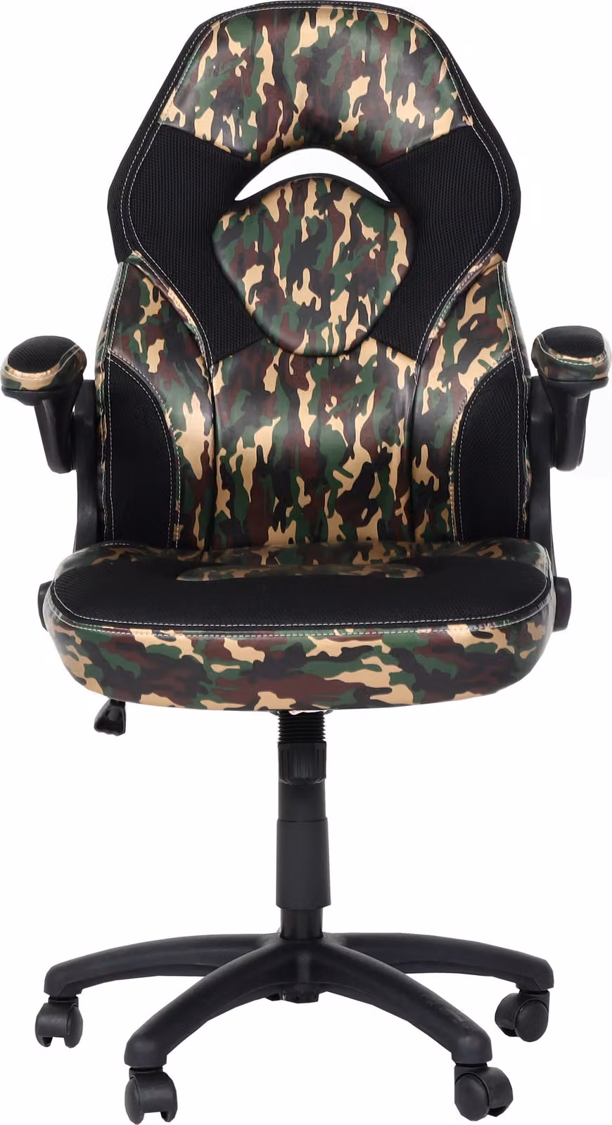 Sedia da ufficio HWC-K13, sedia girevole da gioco, ergonomica, bracciolo regolabile, Pelle finta ~ nero mimetico