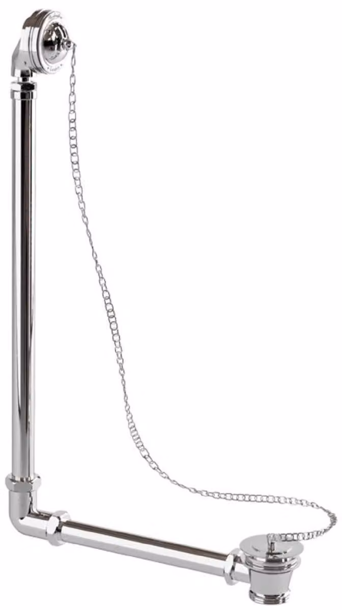 Casa Padrino scarico per vasca in stile liberty argento 31,8 x H. 56,3 cm - Scarico per vasca in ottone con tappo e catena per vasche freestanding - Accessori per il bagno in stile barocco e liberty