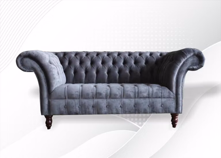 Chesterfield 2 Sitzer Wohnzimmer Couch Sofa Polster Sitz Textil Garnitur Grau