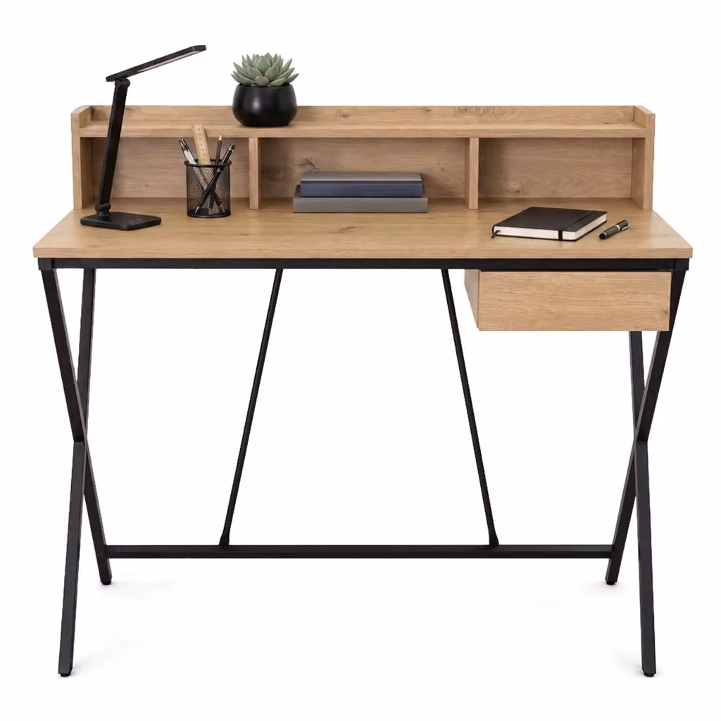 Scrivania PC industriale Akord Furniture Factory in legno e metallo, colore rovere e nero, L: 100 cm, P: 50 cm, H: 89,5 cm – 2