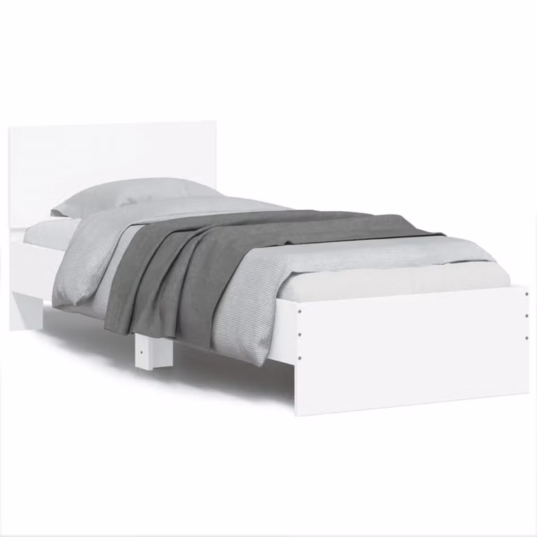 vidaXL Giroletto con Testiera Bianco con Illuminazione LED e Porta USB L: 193 cm, P: 80 cm, H: 70 cm