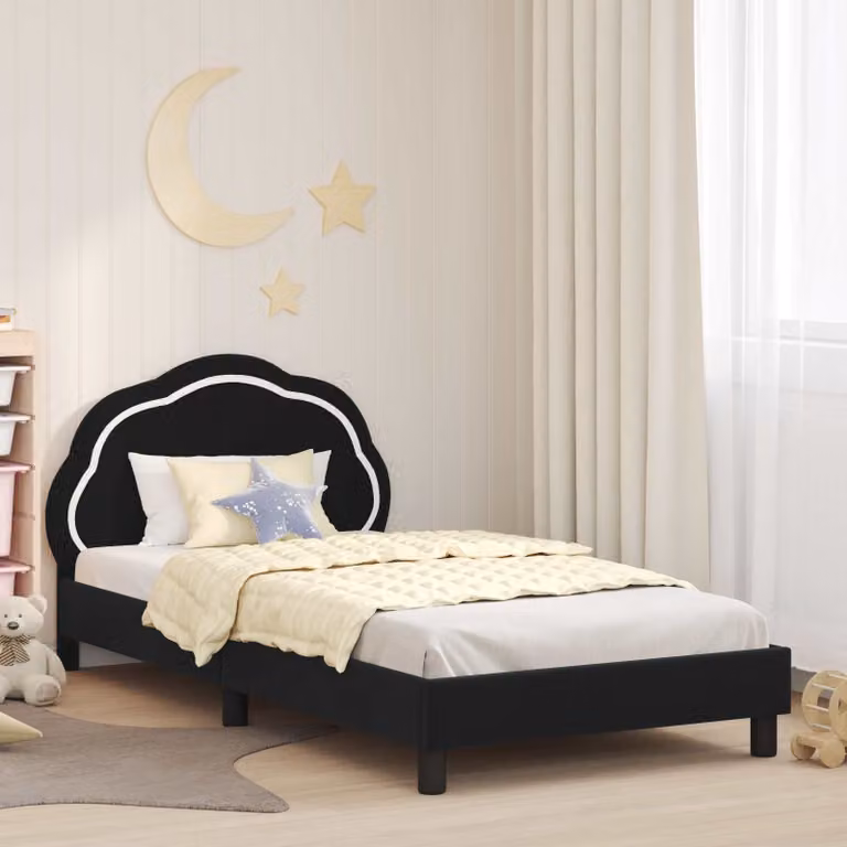Struttura letto per bambini vidaXL in velluto nero con testata, L/P/H: 90 x 190 x 85 cm