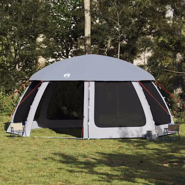 Tenda da piscina a cupola vidaXL grigia con pareti in rete e copertura rimovibile L: 612 cm, P: 612 cm, H: 285 cm