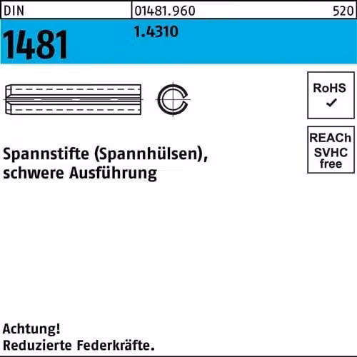 Spine Reyher DIN 1481 1.4310 4,5 x 40 014819600045040 (100 pezzi)