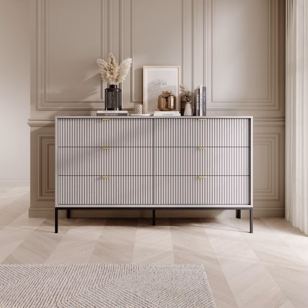 Cassettiera larga con cassetti MISHEEL - grigio / nero