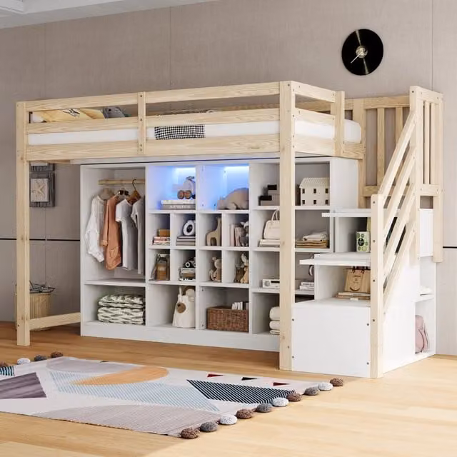 Letto a Soppalco con Contenitore e LED ¨C MINIMAL ¨C Legno 90x200