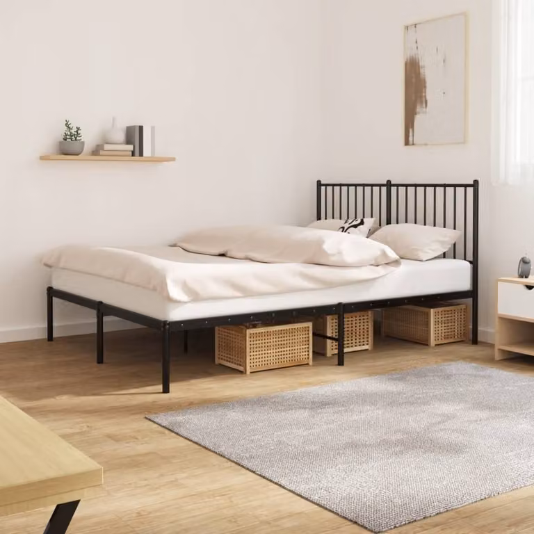 The Living Store Struttura letto con testiera in metallo nero 135x190 cm