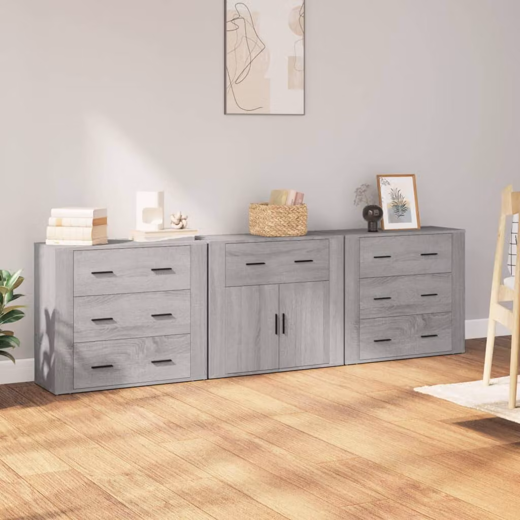 Set di 3 credenze vidaXL in legno multistrato e MDF, colore grigio, stile classico