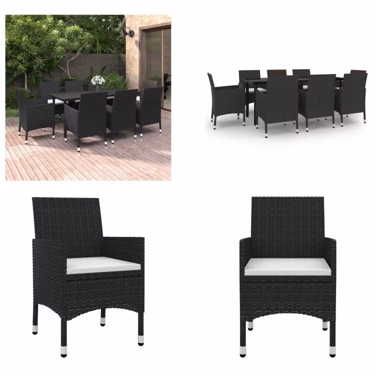 vidaXL Set da pranzo da giardino 9 pezzi con cuscini in polirattan e vetro - Set da pranzo da giardino - Set da pranzo da giardino - Set da pranzo da esterno - Tavolo e sedie da giardino
