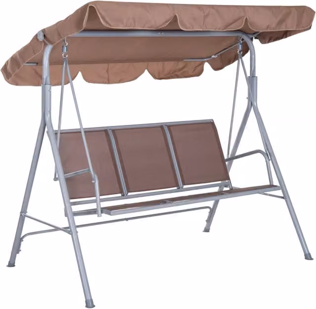EasyComfort Dondolo da Giardino a 3 Posti in Metallo con Tetto Parasole Rimovibile e Lavabile, Marrone e Argento, L: 171 cm, P: 108 cm, H: 150 cm