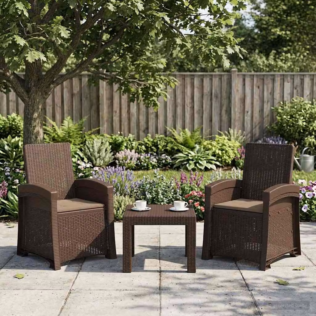 Set di 2 sedie da giardino reclinabili vidaXL in effetto rattan marrone con cuscini beige e braccioli