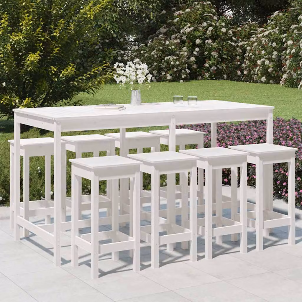 vidaXL Set Bar da Giardino 9 pz in Legno di Pino Bianco Lacquéato
