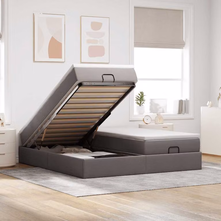 Struttura Letto con Base a Sollevamento e Materasso vidaXL, Colore Tortora, L/P/H: 200 x 200 x 23,5 cm