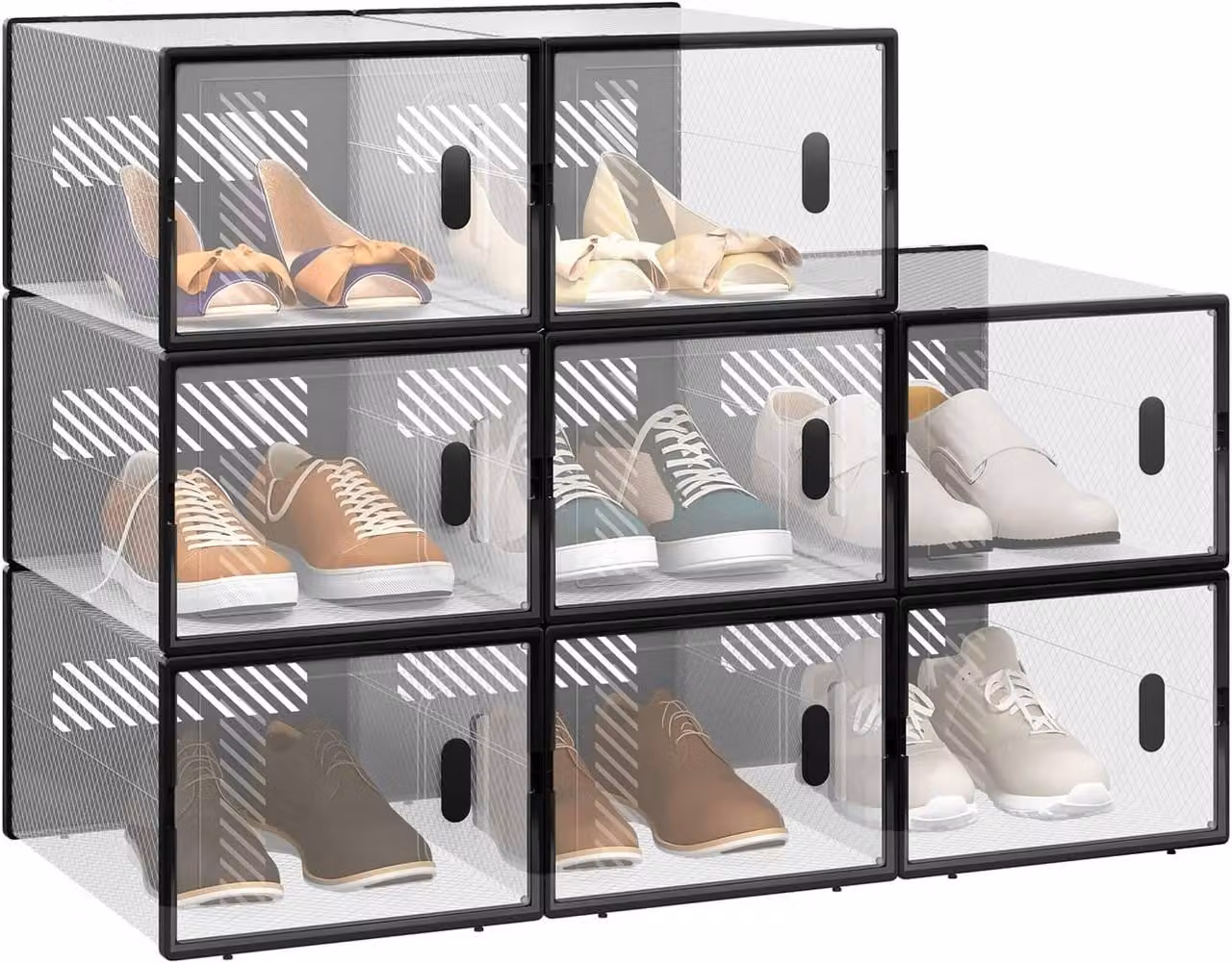 Scatola impilabile per scarpe con chiusura magnetica, in plastica | 35x25x19 cm