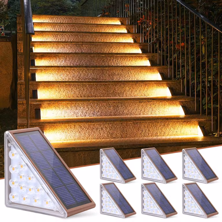 Lampade a LED solari a gradino, set da 6, luce bianco caldo, grado di protezione IP67, funzionamento automatico, ideali per scale esterne
