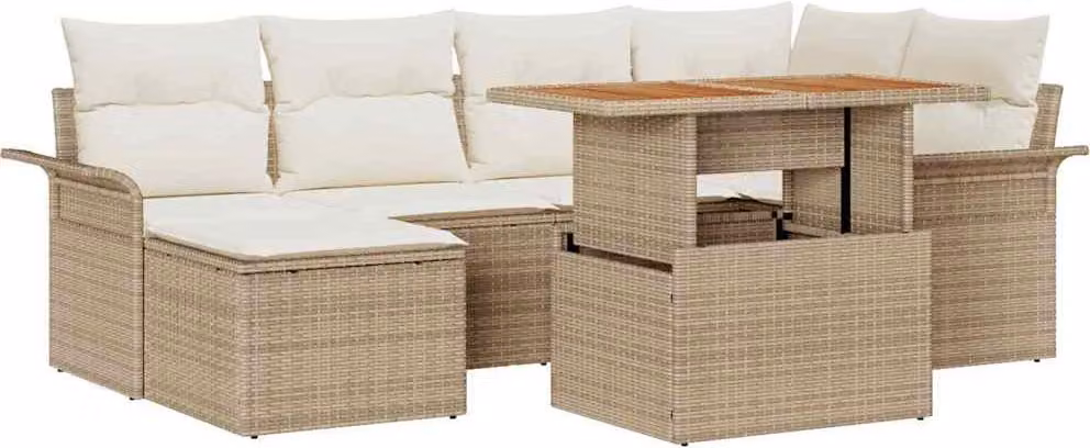 Set Divano da Giardino 7 pcs Beige Poly Rattan
