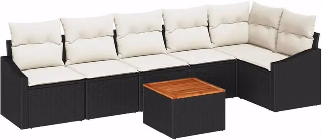 Set Divano da Giardino Moderno vidaXL in Polyrattan 7 Pezzi Nero e Beige – 2
