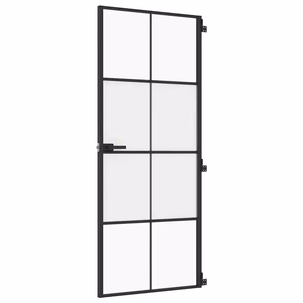 Porta interna reversibile vidaXL in alluminio e vetro temperato trasparente, colore nero, L: 83 cm, H: 201,5 cm – 2