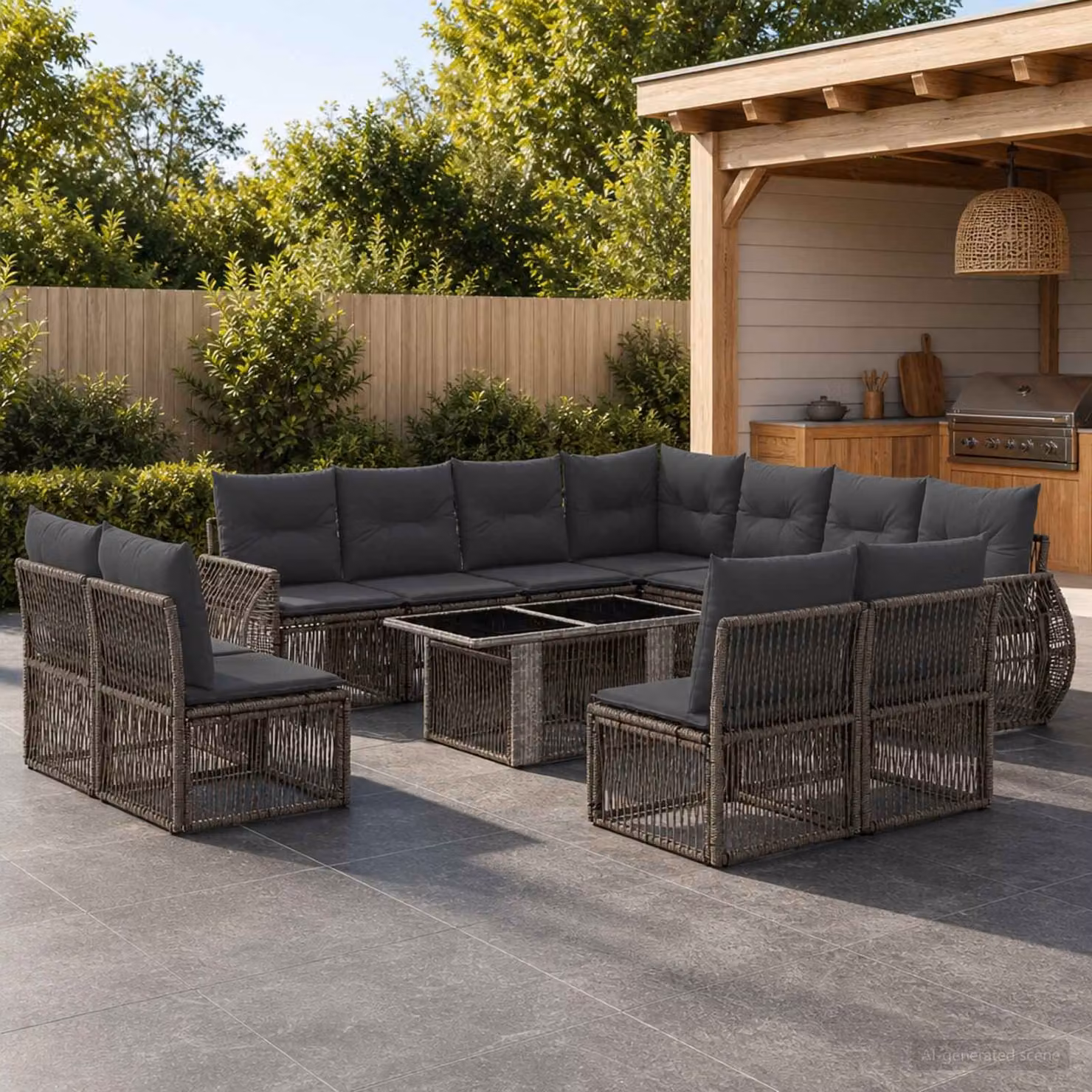 Set Divano da Giardino vidaXL 12 pz in Polyrattan Grigio e Antracite con Cuscini e Tavolino da Esterno