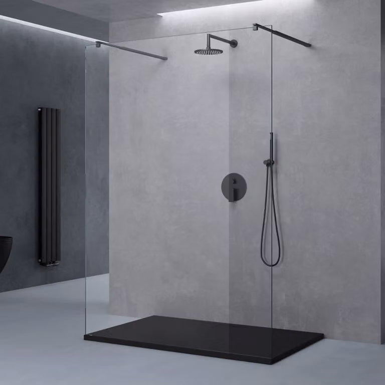 doporro Box Doccia Walk-In 120x200cm, Parete Doccia Anticalcare in Vetro Trasparente 10mm con Bracci Sostegni Telescopici in Acciaio MMBR3 Nero