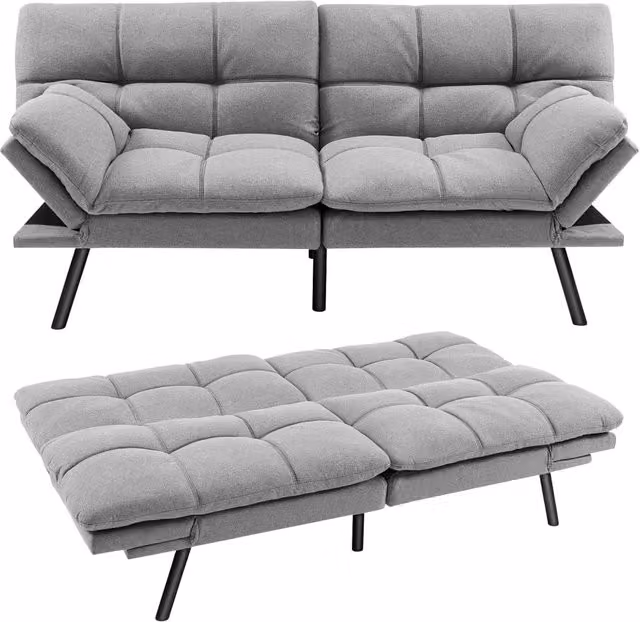 Divano Letto Convertibile, Schiuma di Memoria con Schienale e Poggiatesta Regolabili, Schienale Regolabile in 3 Posizioni, Multiuso e Moderno, per Camera da Letto Salone Balcone (Grigio)