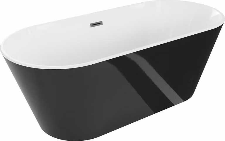 Mexen Flavia vasca da bagno freestanding 160 x 75 cm, bianca/nera, troppo pieno grigio canna di fucile spazzolato