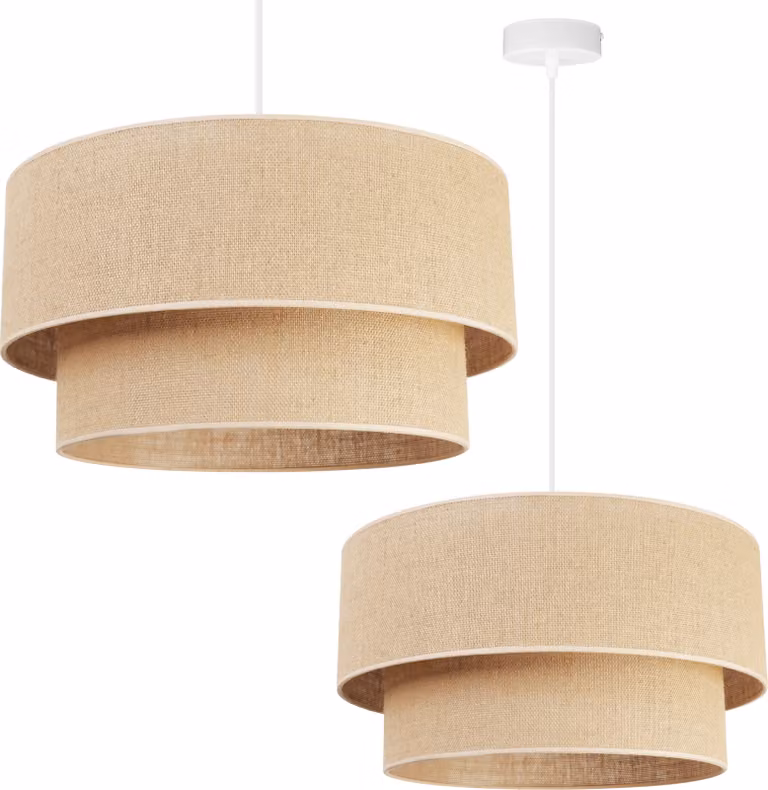 Light-Home Juta lampada a sospensione - Metallo con paralume in tessuto - E27 - Crostata a 1 lampadina 45 cm - Base bianca e juta