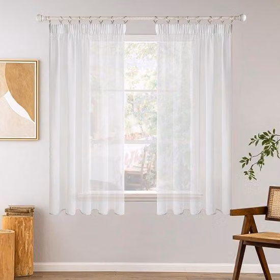 Set di 2 tende trasparenti con nastro arricciato per soggiorno/camera da letto 140 x 160 cm