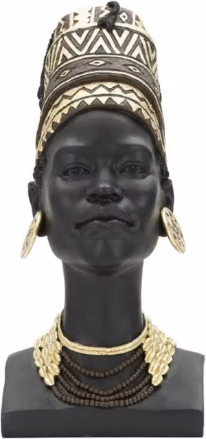 Scultura Donna Masai con turbante busto etnico in resina nera