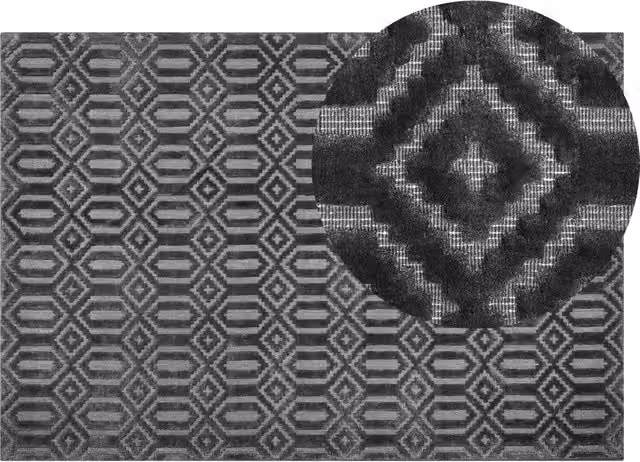 Tappeto Beliani Grigio con Motivo Geometrico Moderno in Viscosa, Tessuto a Mano Flatweave, L 140 x P 200 cm – 1