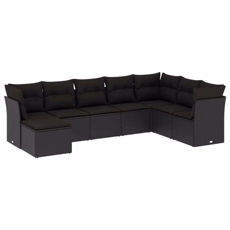 Set Divani da Giardino con Cuscini 8 pz Nero in Polyrattan