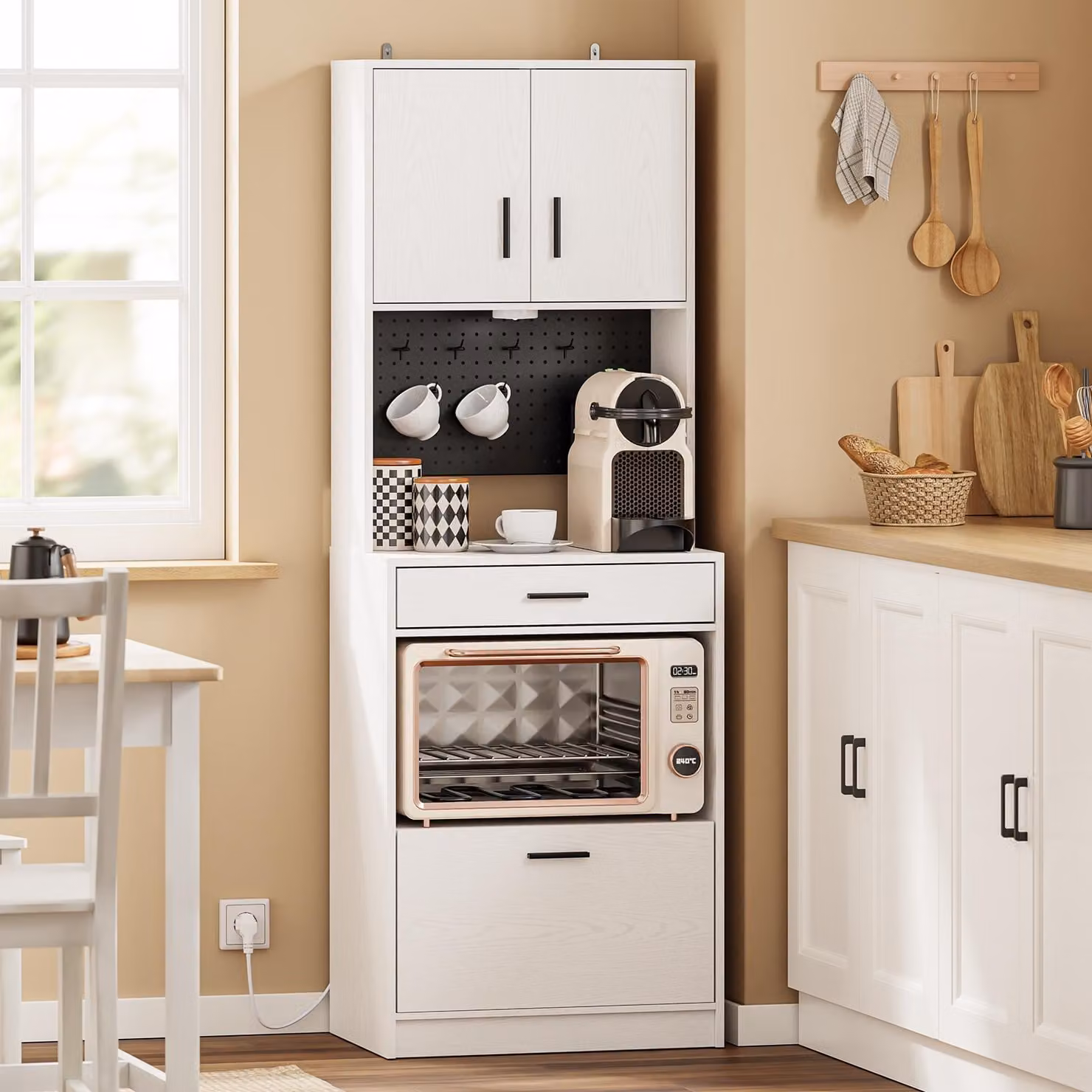 SoBuy Mobile stretto con cassetti Mobile contenitore con ante Bianco Stile scandinavo FSB98-E-WG