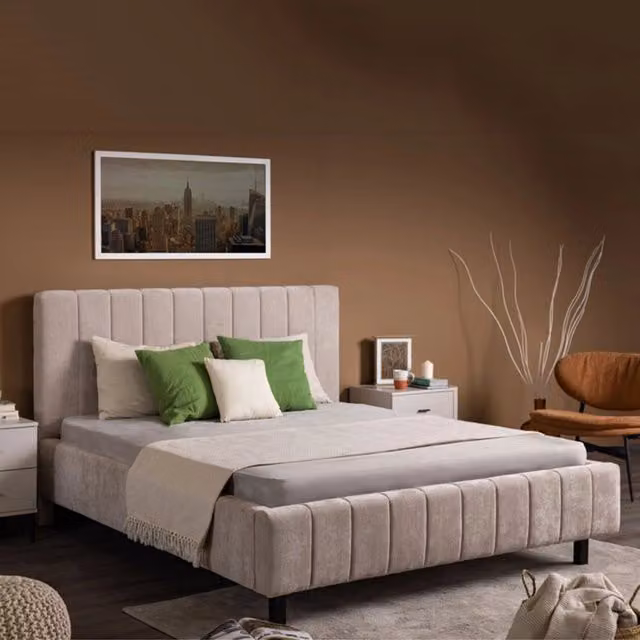 Letto Matrimoniale Exmouth, Letto Matrimoniale Dimensione Materasso 160x200 cm, Beige