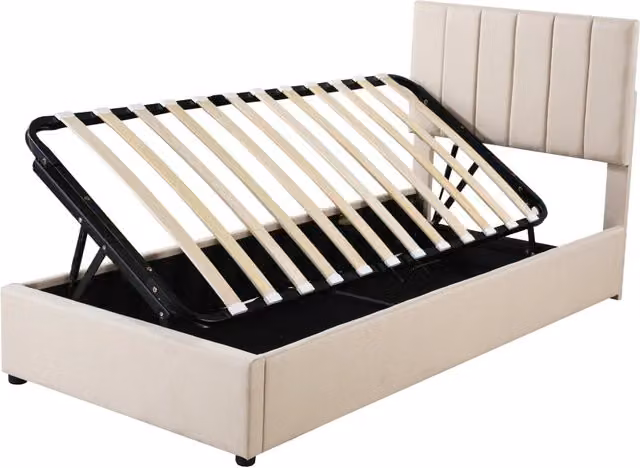 Letto Singolo per Bambini Chicfurn con Contenitore Idraulico e Testiera Regolabile, Beige, L/P/H: 200 x 90 x 105 cm – 1