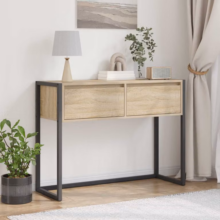 Tavolino da soggiorno vidaXL in legno e metallo, colore marrone e beige, L 100 x P 36 x H 75 cm