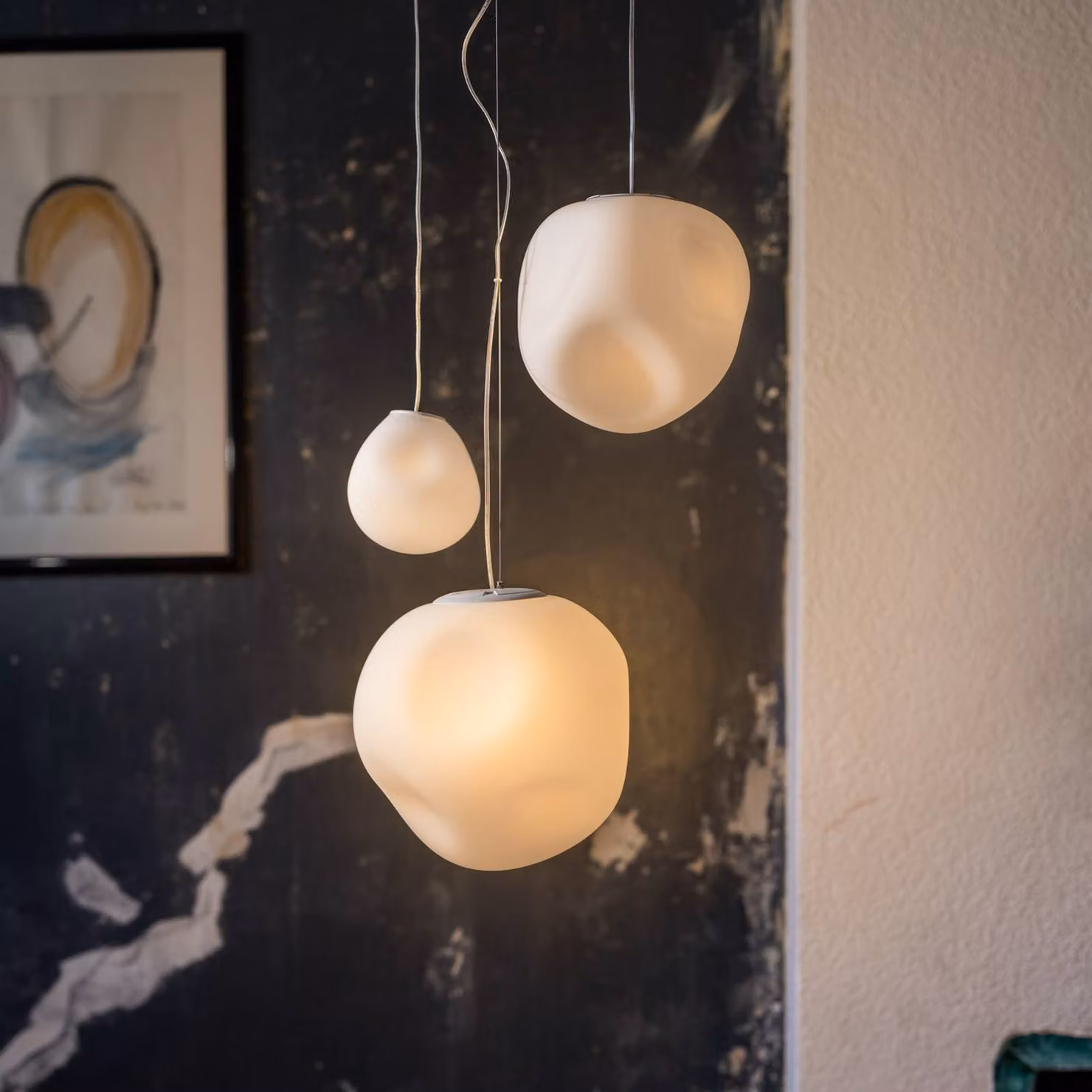 Foscarini Lampada a sospensione Hoba Media, dimmerabile, Bianco / Opale, Soggiorno / Sala da pranzo, Vetro, Design, Lampada a sospensione